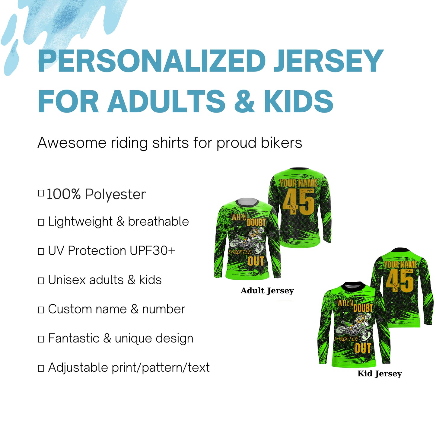 When in Doubt Throttle It out Personalized Dirt Bike Jersey UPF30+ Green Motocross MX Racing NMS1183