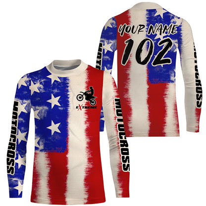USA Flag Motocross jersey kid men women UPF30+ off-road custom dirt bike Patriotic motorcycle shirt PDT400
