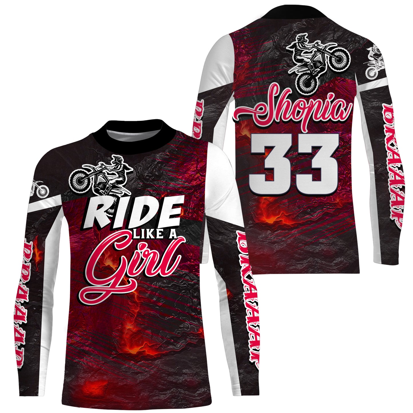 Ride Like A Girl Motocross Jersey Personalized UPF30+ Red Dirt Bike Riding Shirt Women Girls NMS741