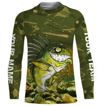 Load image into Gallery viewer, Largemouth Bass fishing camo custom name with angry bass fish ChipteeAmz's art UV protection shirts AT032