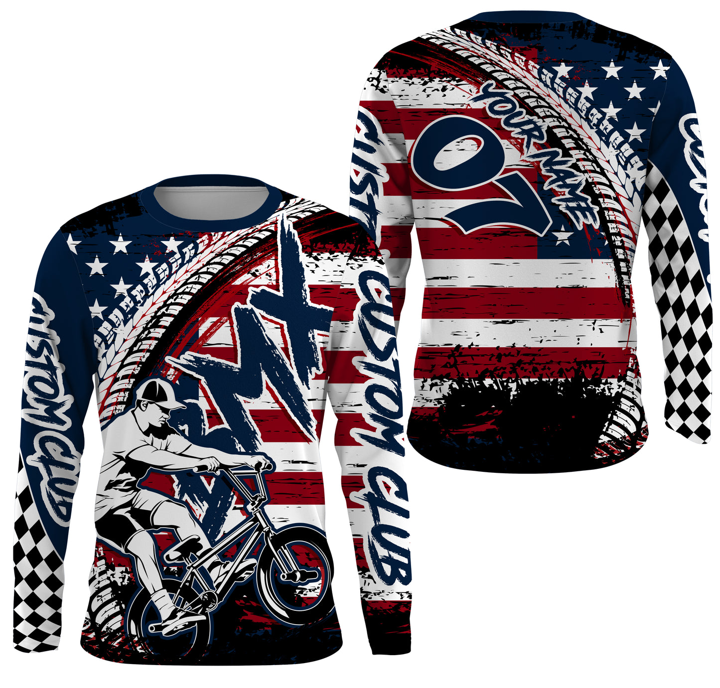 Personalized American adult kid BMX jersey UPF30+ Patriotic cycling shirt stunt riding racewear| SLC13