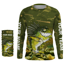 Load image into Gallery viewer, Largemouth Bass fishing camo custom name with angry bass fish ChipteeAmz's art UV protection shirts AT032
