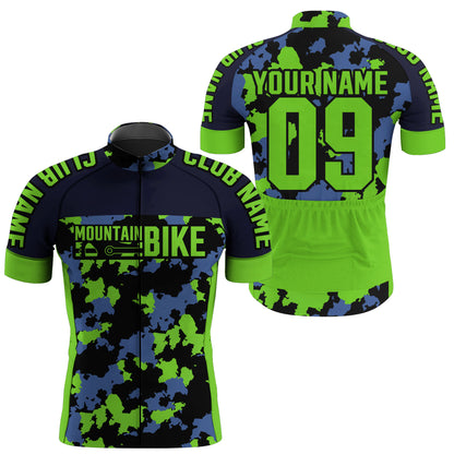 Mens mountain bike jersey UPF50+ Green camo MTB gear Breathable biking tops with pockets & full zip| SLC89