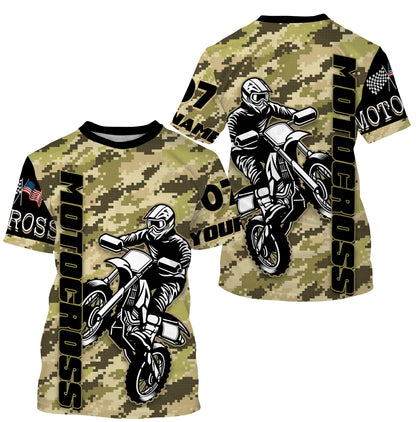 Motocross Rider Personalized Long Sleeves Hoodie T-shirt, Camo All Over Printed Motorcycle Off-road Racing| NMS299