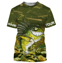 Load image into Gallery viewer, Largemouth Bass fishing camo custom name with angry bass fish ChipteeAmz's art UV protection shirts AT032