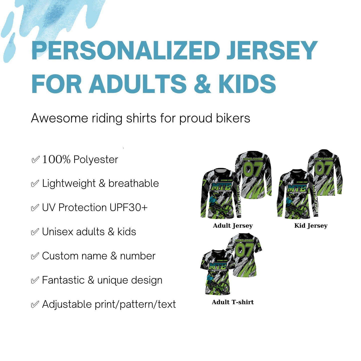 Personalized MTB racing jersey UPF30+ kids adult mountain bike shirt boys girls cycling jersey| SLC270
