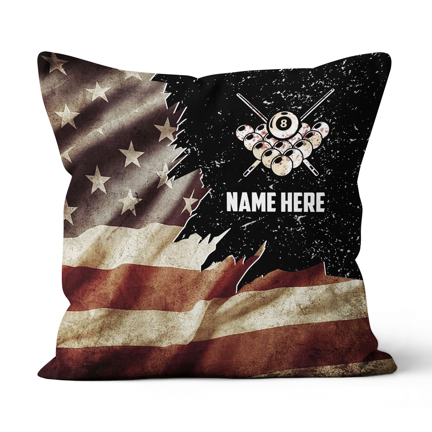 Personalized Retro Us Flag Billiard Throw Pillow, Best Patriotic Pillows TDM0908