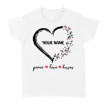 Load image into Gallery viewer, Peace love horses tattoo customized name horse shirt for girl, horse shirts D06 NQS2908 - Standard Women's T-shirt