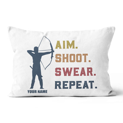 Funny Vintage Archery Aim Shoot Swear Repeat Custom Name White Pillow TDM0755