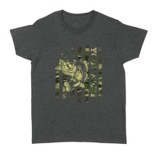 Load image into Gallery viewer, Largemouth bass fishing American flag green camo custom name fishing shirts D05 NQS1428 - Standard Women's T-shirt