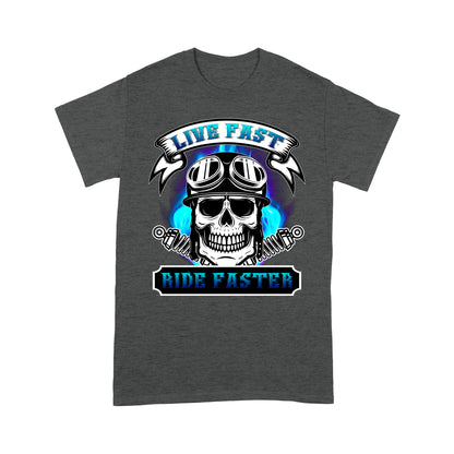 Motocycle Men T-shirt - Live Fast Ride Faster, Cool Skull Riding Tee Motocross Off-road Racing Shirt| NMS128 A01