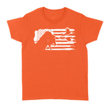 Load image into Gallery viewer, Pheasant hunting with dog American flag patriotic hunting, dog hunting pheasant shirt D01 NQS2582 Standard Women's T-shirt