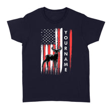 Load image into Gallery viewer, American flag deer hunting custom name shirt, personalized deer hunting apparel Women's T-shirt- NQS1206